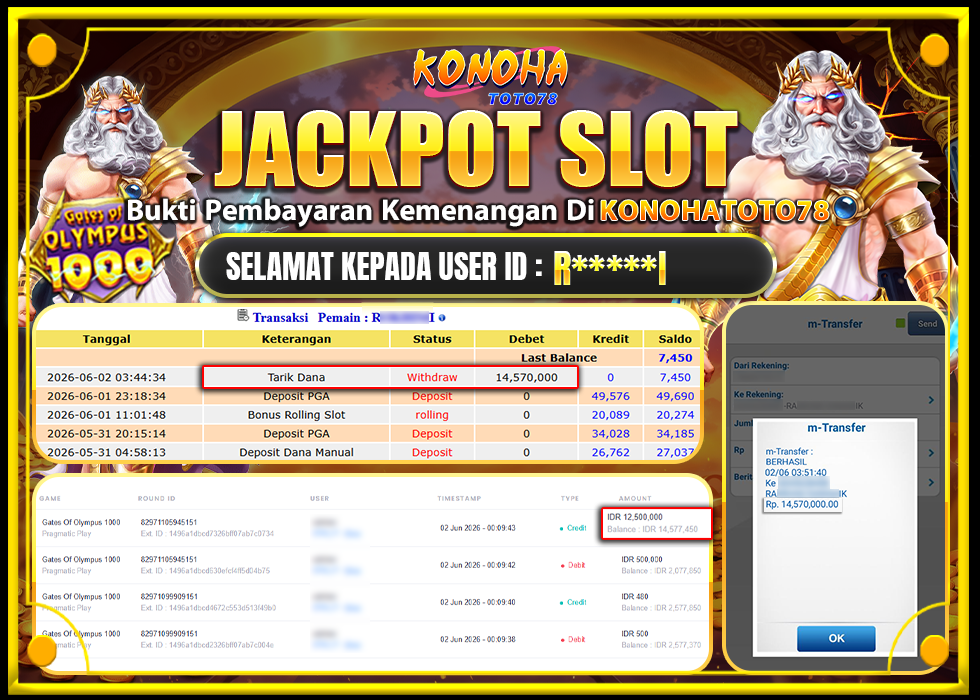 KONOHATOTO78 JACKPOT GATES OF OLYMPUS 1000Rp.14.570.000LUNAS